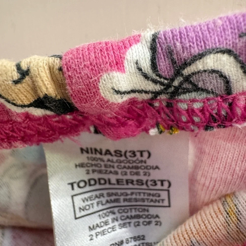 Disney 3T Girls Pink Multicolor Pajama Bottoms Pants Minnie Mickey Mouse Donald